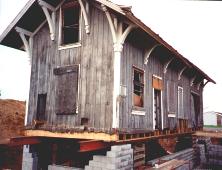 Bancroft Depot on foundation at Heritage Park